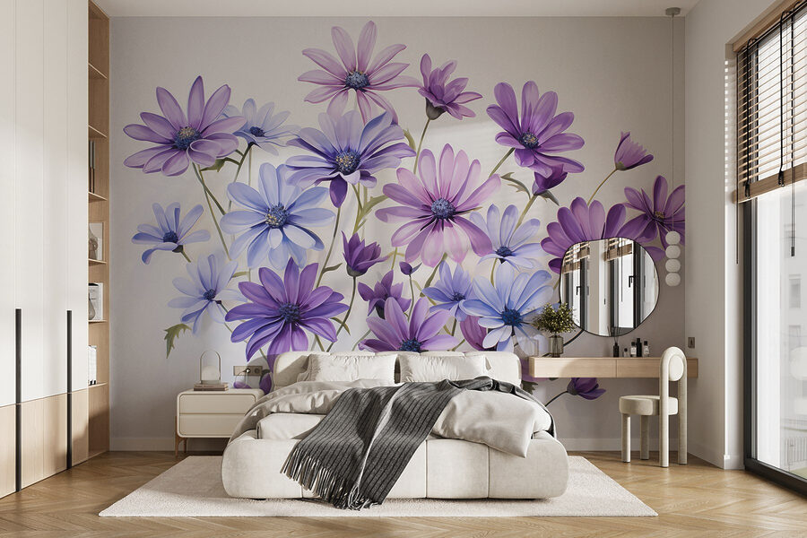 Groupe de fleurs violettes et bleues