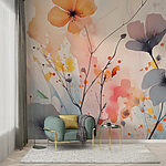 Peinture de fleurs sur fond blanc Papier peint Peinture de fleurs sur fond blanc