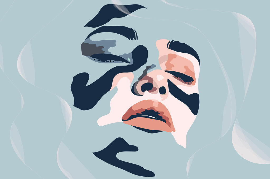 Visage de femme peint en noir et bleu Visage de femme peint en noir et bleu
