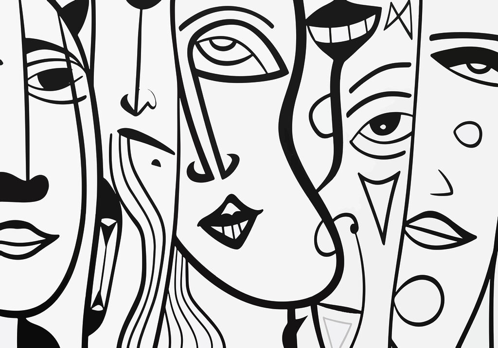 Dessin de visages en noir et blanc Dessin de visages en noir et blanc