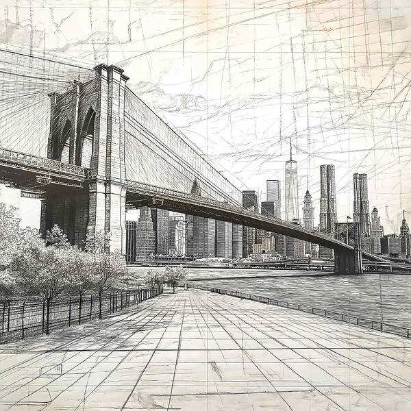 Dessin d'un pont et d'une ville Dessin d'un pont et d'une ville