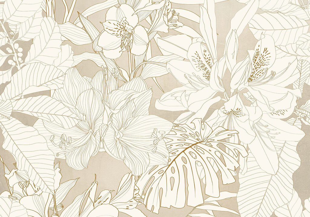 Papier peint avec des fleurs et des feuilles Papier peint avec des fleurs et des feuilles