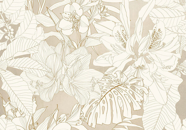 Papier peint avec des fleurs et des feuilles Papier peint avec des fleurs et des feuilles