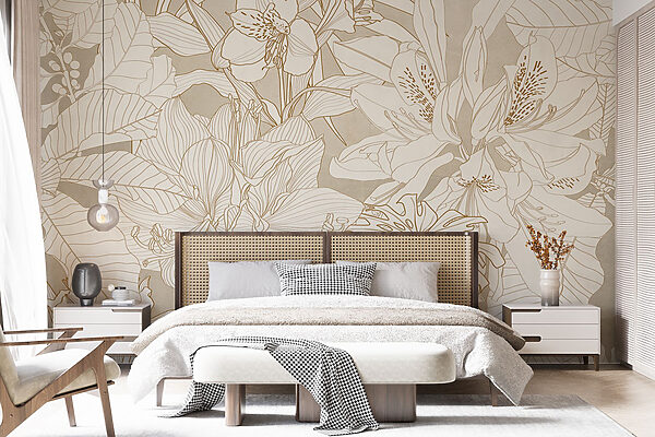 Papier peint avec des fleurs et des feuilles Papier peint avec des fleurs et des feuilles