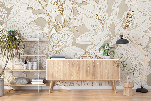 Papier peint avec des fleurs et des feuilles Papier peint avec des fleurs et des feuilles