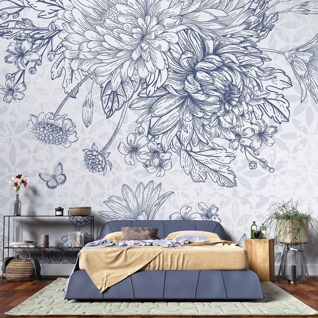 Floral illustration with delicate butterflies Floral illustration with delicate butterflies