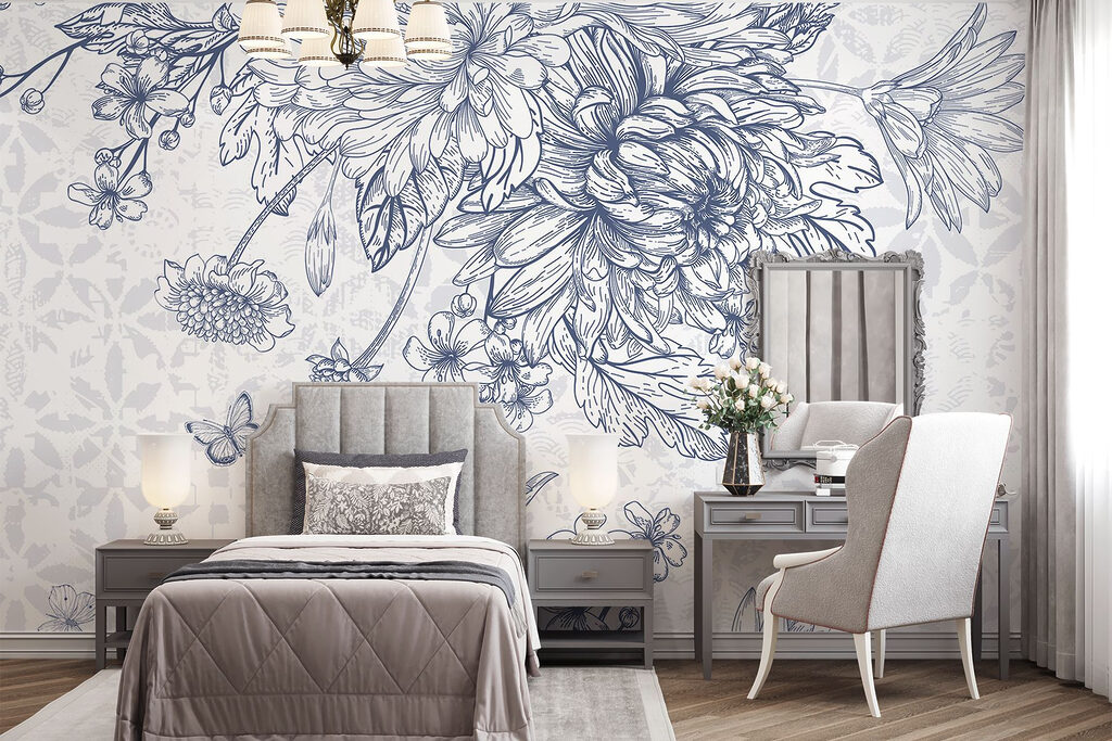 Floral illustration with delicate butterflies Floral illustration with delicate butterflies