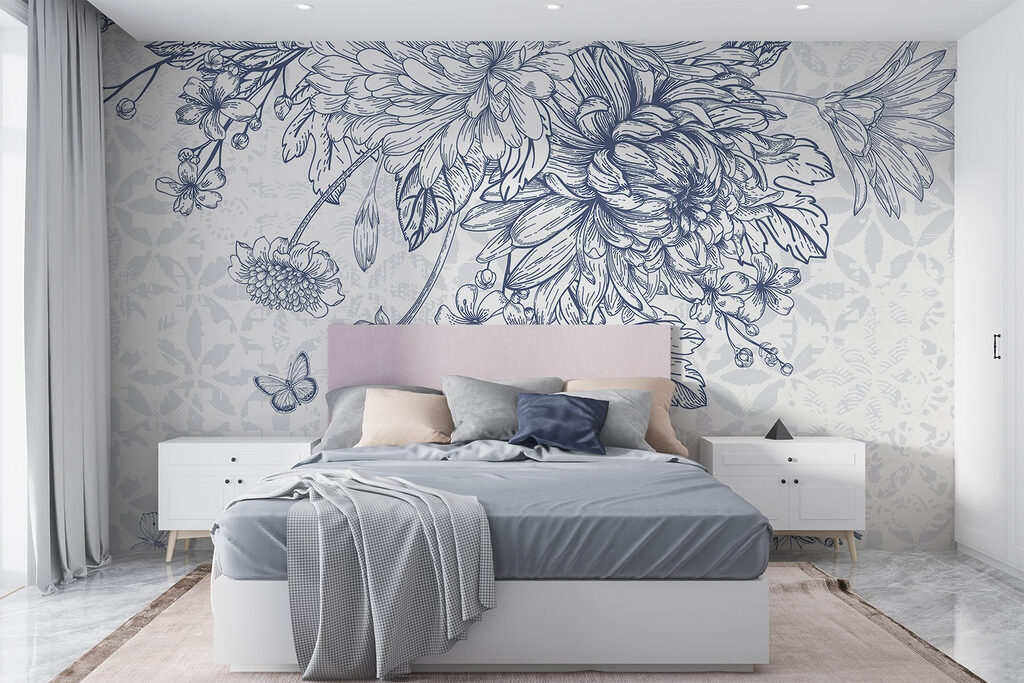 Floral illustration with delicate butterflies Floral illustration with delicate butterflies