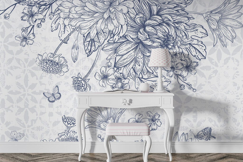 Floral illustration with delicate butterflies Floral illustration with delicate butterflies