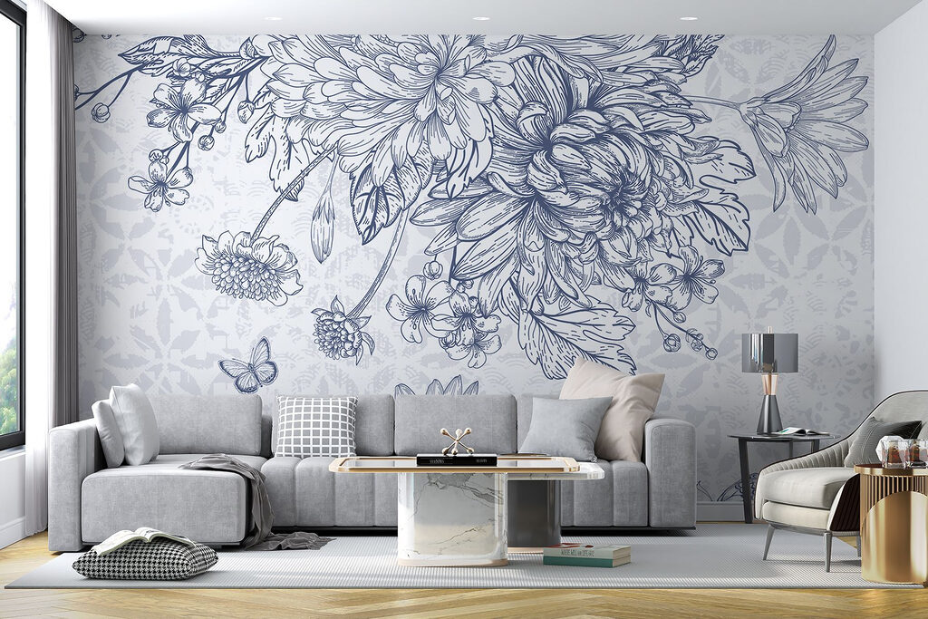 Floral illustration with delicate butterflies Floral illustration with delicate butterflies