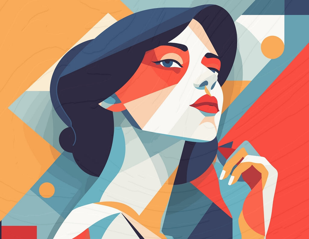 Femme aux cheveux bleus et au maquillage rouge et blanc Femme aux cheveux bleus et au maquillage rouge et blanc