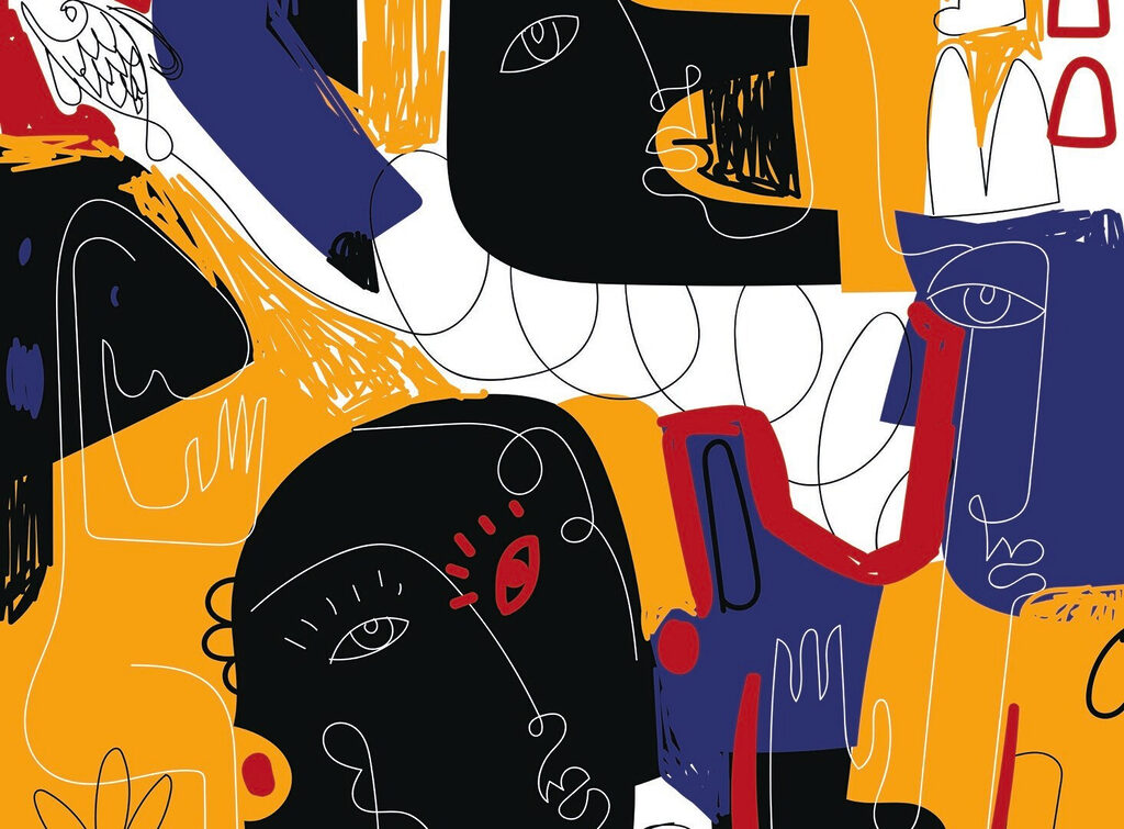 Art coloré avec des visages noirs et bleus Art coloré avec des visages noirs et bleus