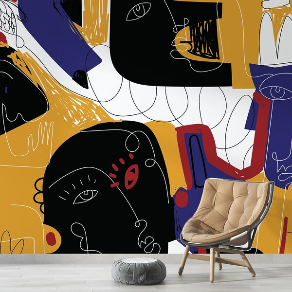 Art coloré avec des visages noirs et bleus Art coloré avec des visages noirs et bleus