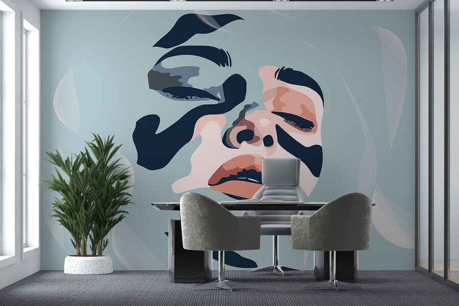Visage de femme peint en noir et bleu