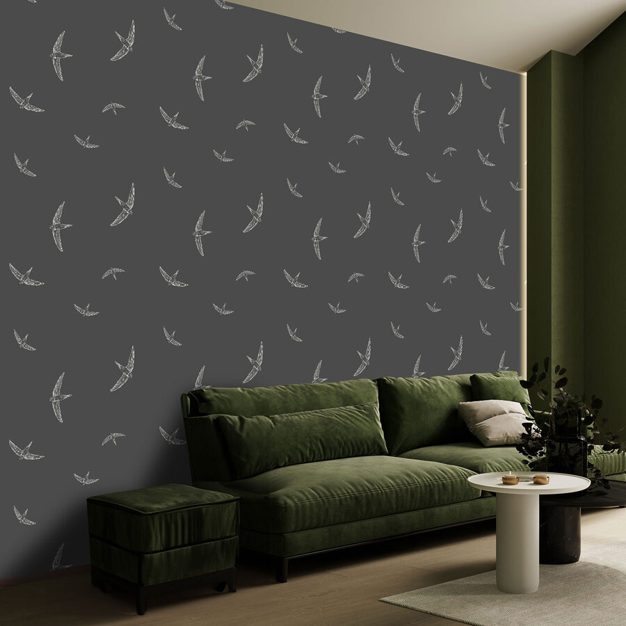 Motif d'oiseaux blancs sur fond noir