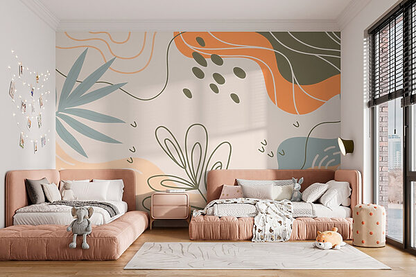 Motif coloré avec des feuilles et des formes Motif coloré avec des feuilles et des formes