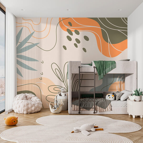 Motif coloré avec des feuilles et des formes Motif coloré avec des feuilles et des formes