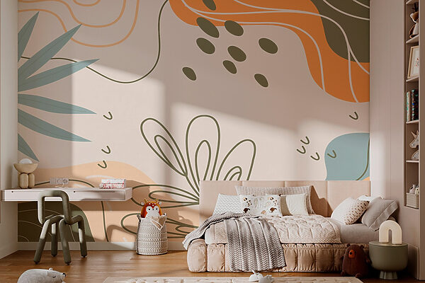 Motif coloré avec des feuilles et des formes Motif coloré avec des feuilles et des formes