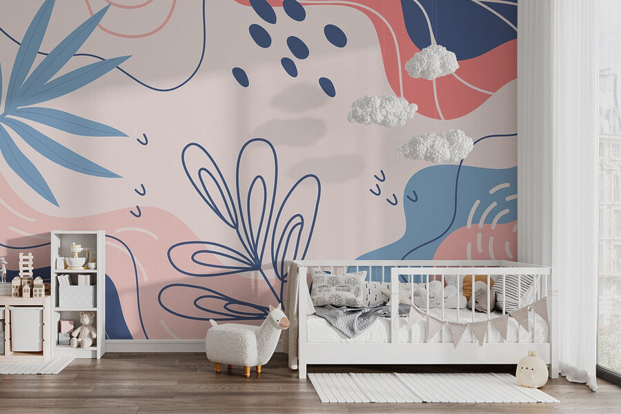 Motif coloré avec des feuilles et des formes