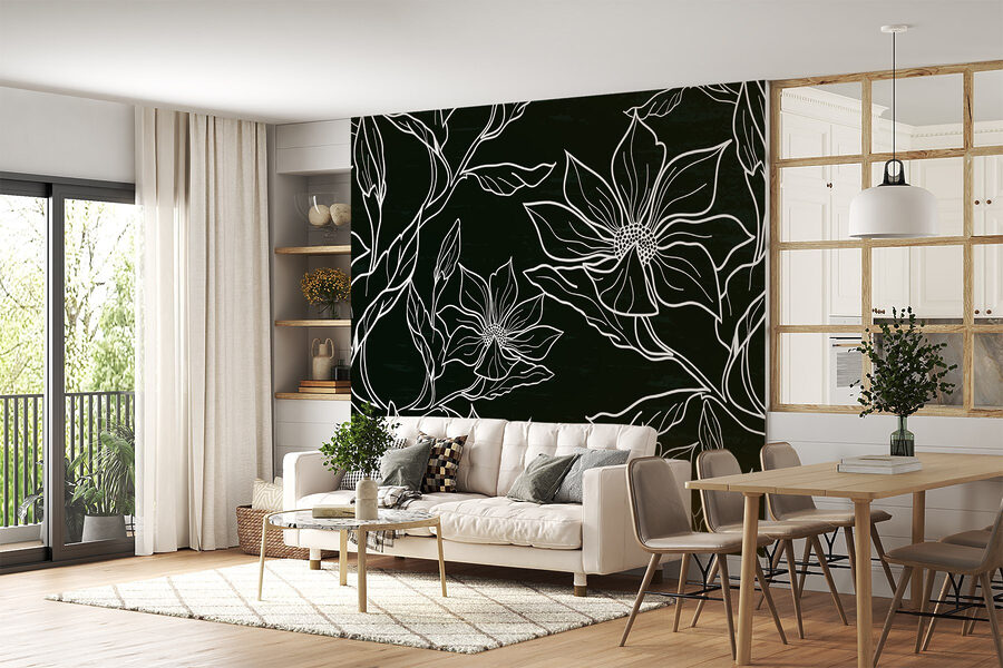 Motif floral noir et blanc