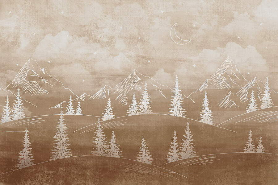 Paysage avec arbres et montagnes