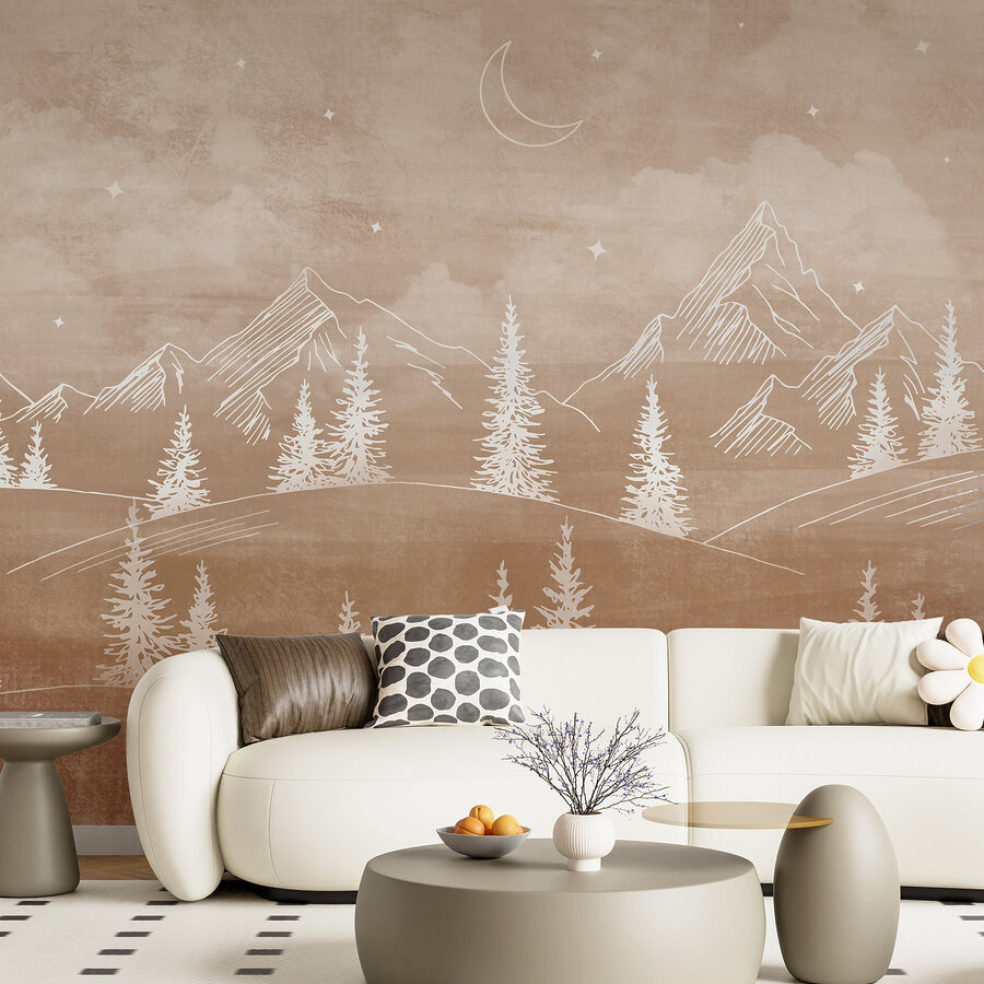 Paysage avec arbres et montagnes