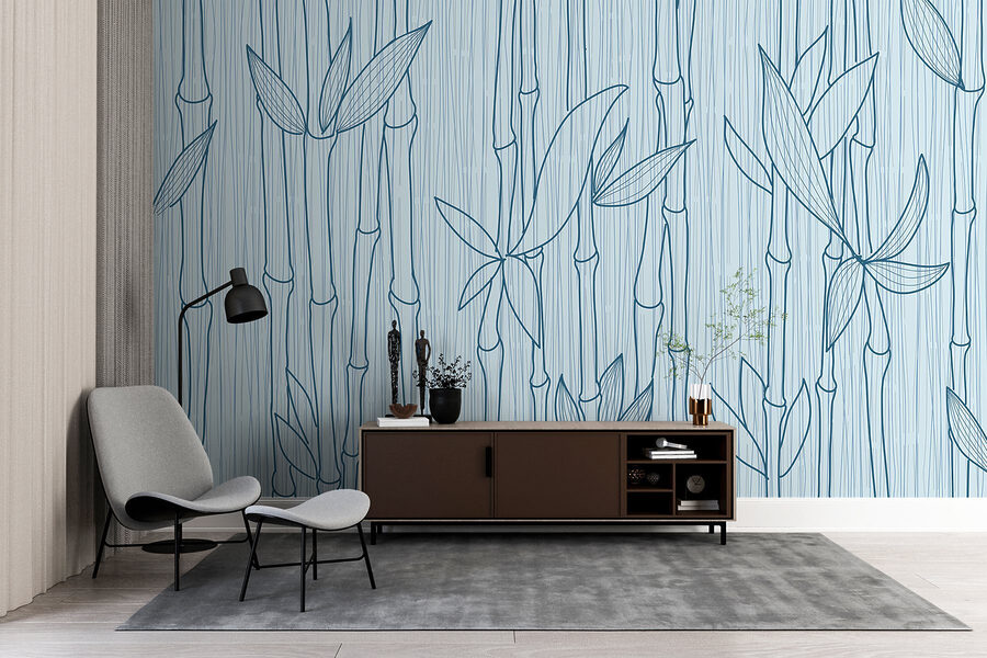 Papier peint Dessin en ligne bleue d'un bambou