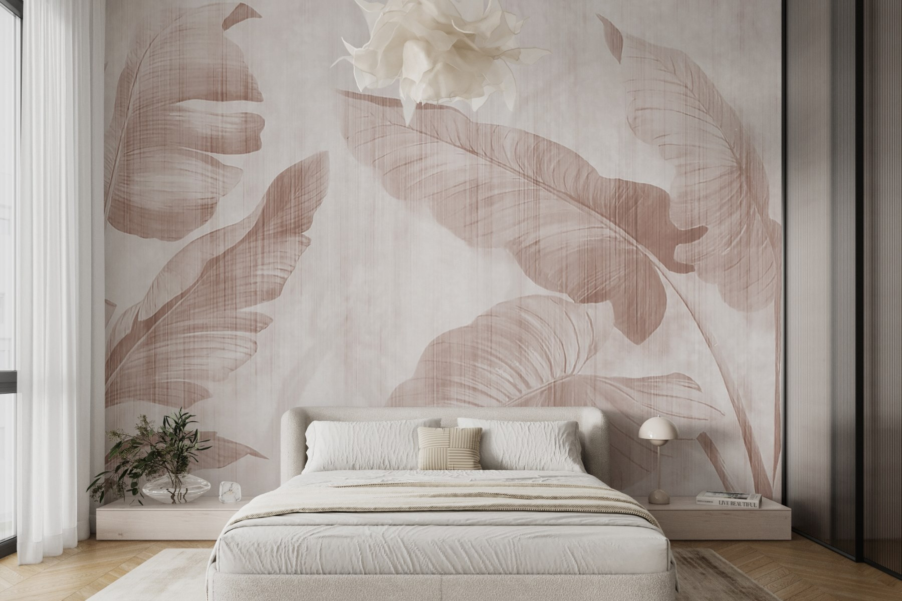 Soft tropical leaves on a muted background