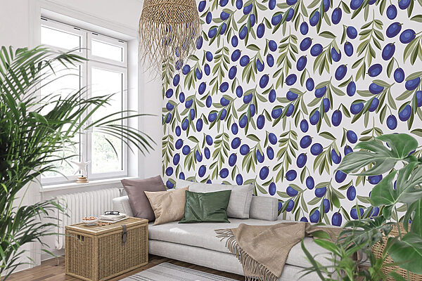 Motif de baies et de feuilles bleues Motif de baies et de feuilles bleues