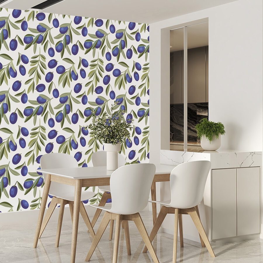 Motif de baies et de feuilles bleues