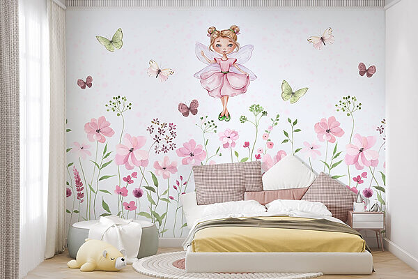 Aquarelle d'une fée en robe rose entourée de fleurs Aquarelle d'une fée en robe rose entourée de fleurs