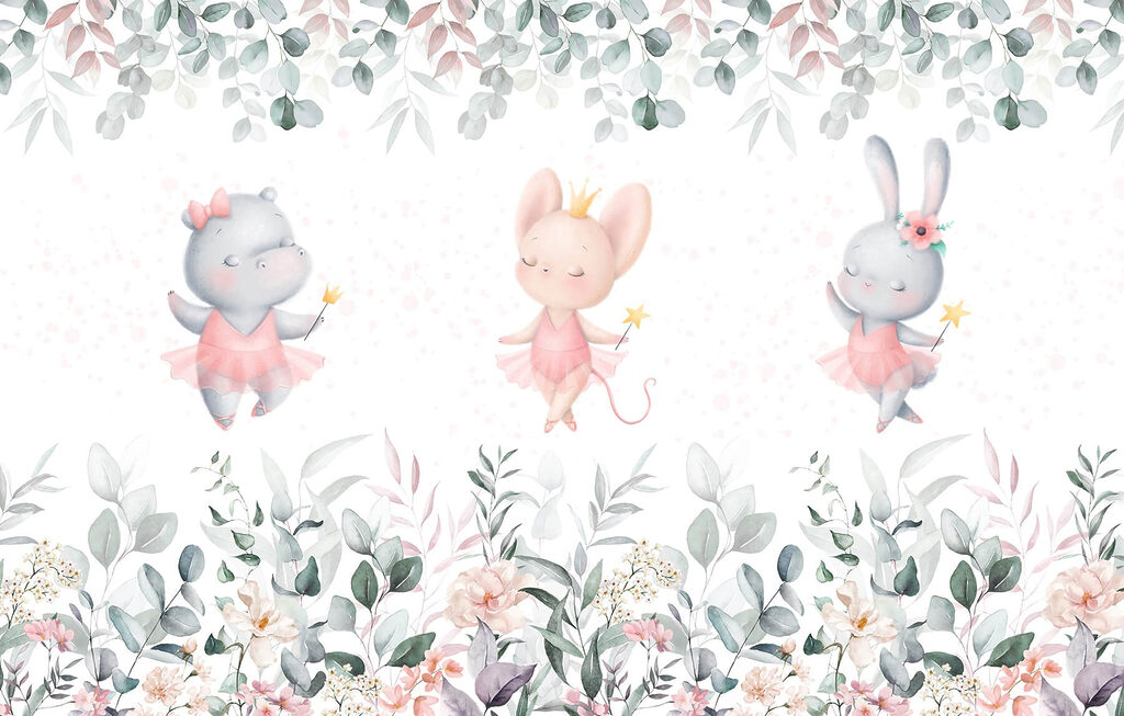 Groupe d'animaux en jupes tutu roses et fleurs Groupe d'animaux en jupes tutu roses et fleurs