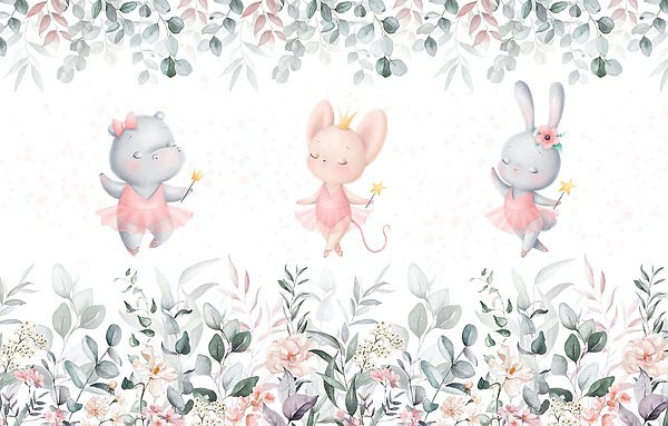 Groupe d'animaux en jupes tutu roses et fleurs Groupe d'animaux en jupes tutu roses et fleurs