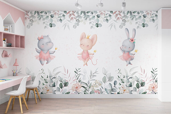 Groupe d'animaux en jupes tutu roses et fleurs Groupe d'animaux en jupes tutu roses et fleurs