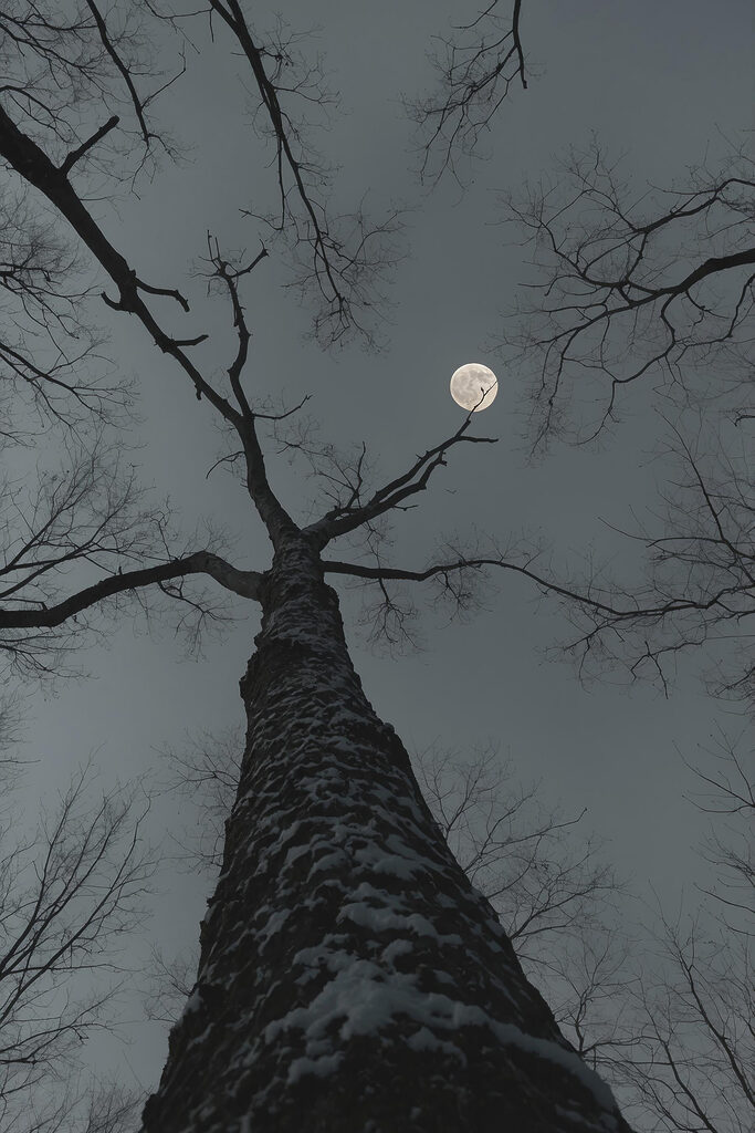 Tree with the moon in the background Tree with the moon in the background