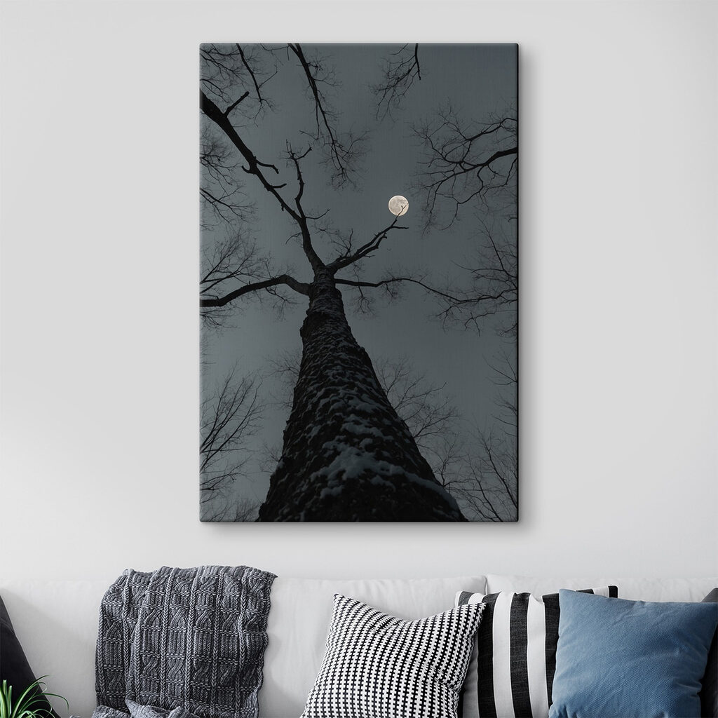 Tree with the moon in the background Tree with the moon in the background