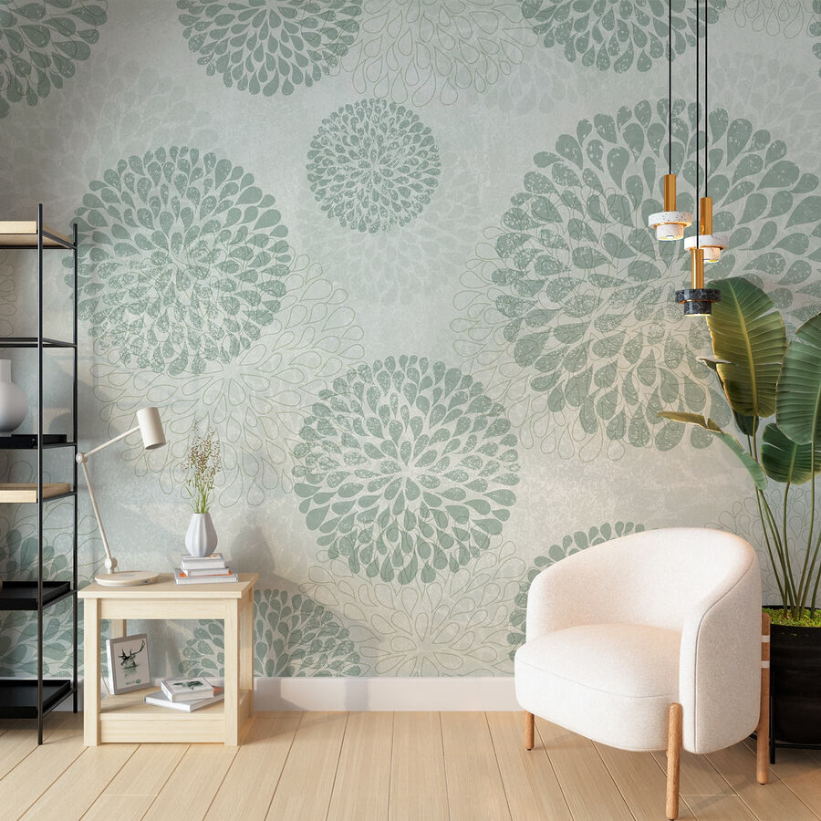 Papier peint avec des cercles et des fleurs