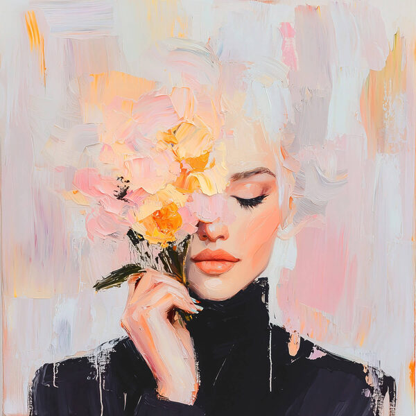 Peinture d'une femme tenant des fleurs Peinture d'une femme tenant des fleurs