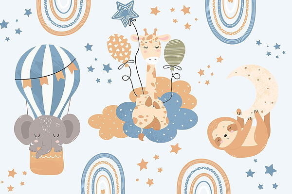Motif d'animaux sur des nuages et des ballons Motif d'animaux sur des nuages et des ballons