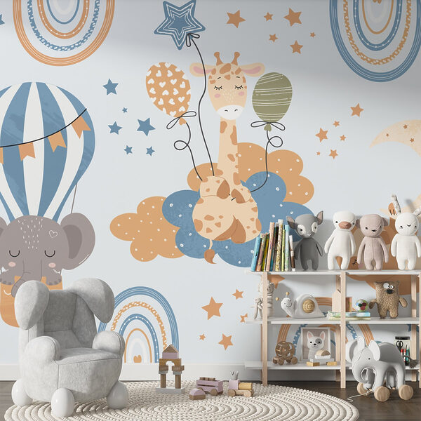 Motif d'animaux sur des nuages et des ballons Motif d'animaux sur des nuages et des ballons