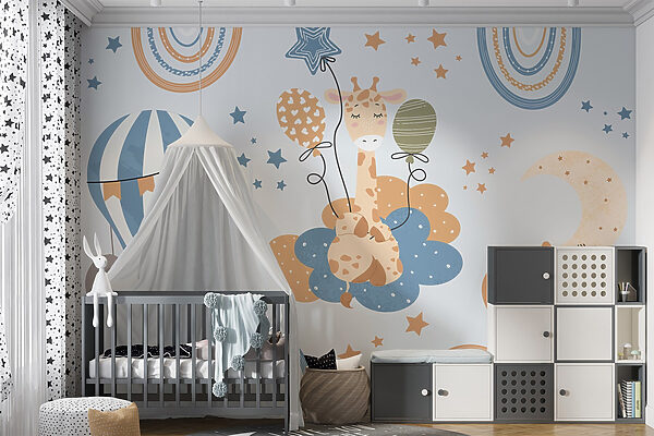 Motif d'animaux sur des nuages et des ballons Motif d'animaux sur des nuages et des ballons