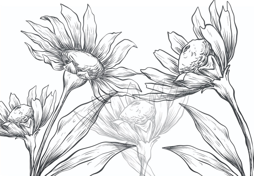 Dessin de fleurs avec des feuilles Dessin de fleurs avec des feuilles