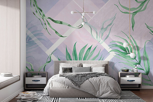 Papier peint Papier peint Feuilles luxuriantes sur fond pastel (UGS : w01625)