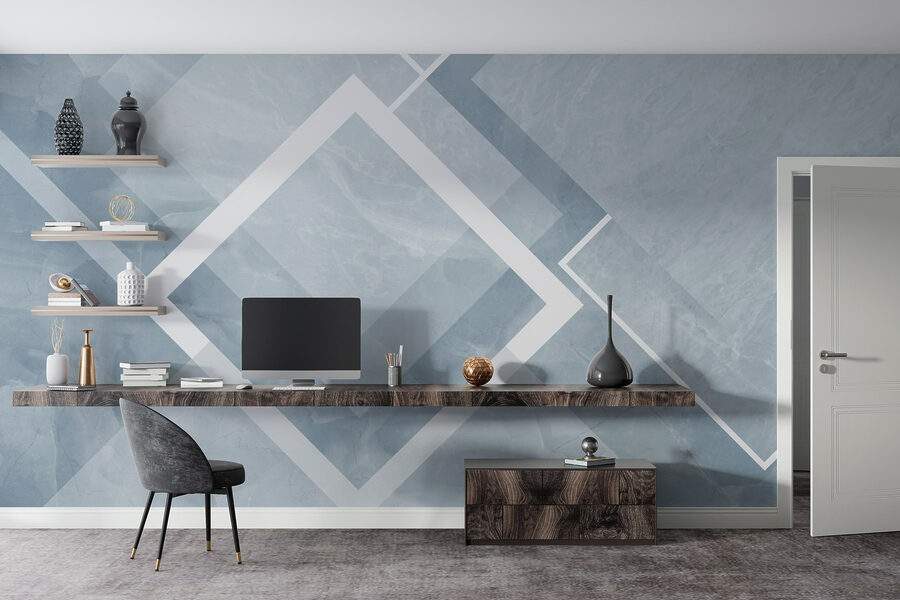 Fond bleu et blanc avec des carrés et des lignes blanches