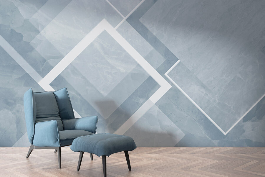 Fond bleu et blanc avec des carrés et des lignes blanches