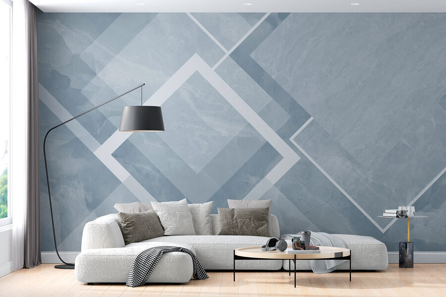 Fond bleu et blanc avec des carrés et des lignes blanches