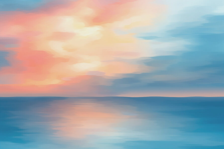 Ciel bleu et rose sur l'eau