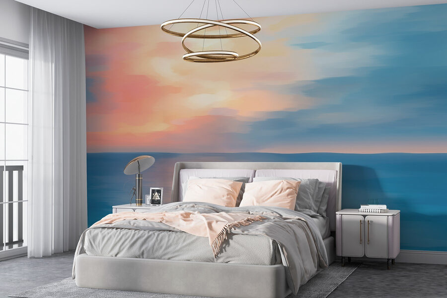 Ciel bleu et rose sur l'eau