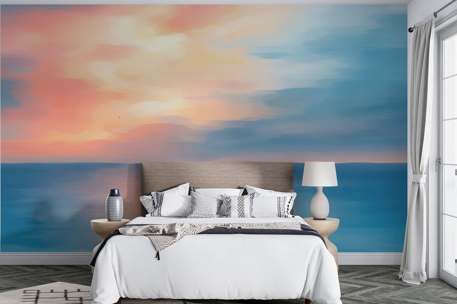 Ciel bleu et rose sur l'eau