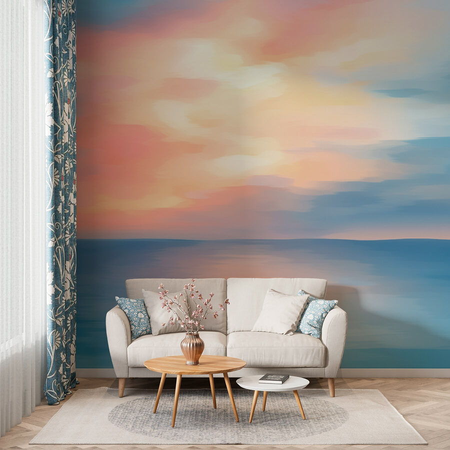 Ciel bleu et rose sur l'eau
